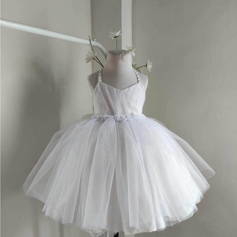 Elegant White Tulle Kids Costume Dress